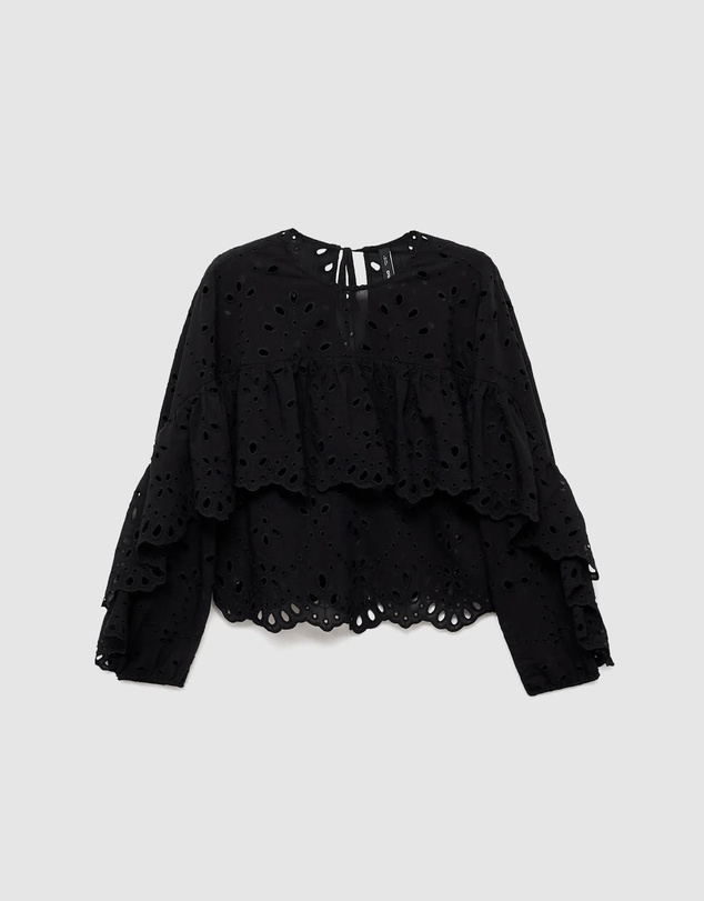 M.N.G - Blouse With Embroidered Eyelet Ruffles