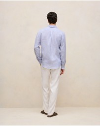 Trenery - Regular Fit Linen Bengal Stripe Shirt in Vivid Blue