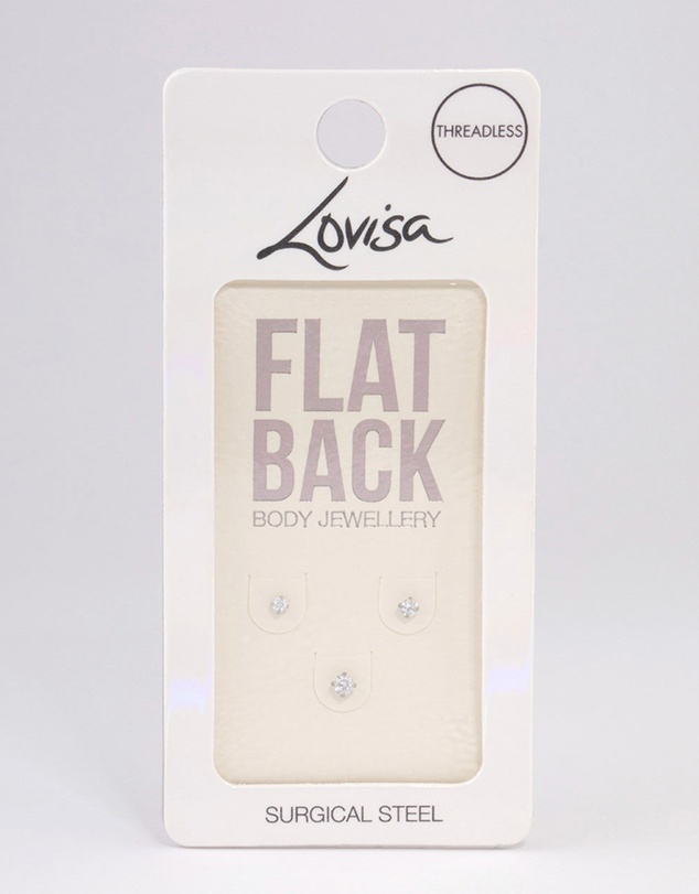 Lovisa - Surgical Steel Cubic Zirconia Threadless Flat Back Studs Pack
