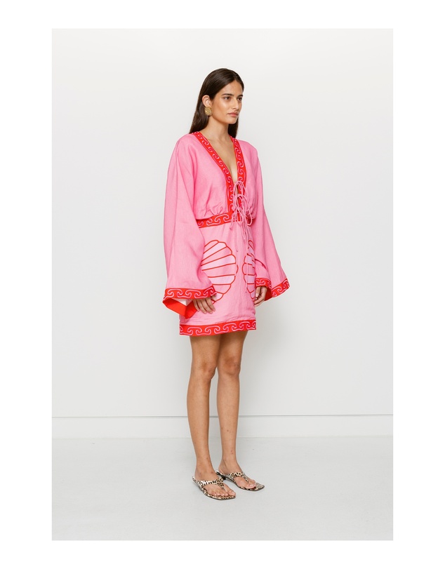 The Wolf Gang - Concha Long Sleeve Mini Dress - Candy Shell