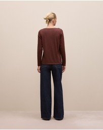 Trenery - Metallic Boat Neck Long Sleeve T-shirt in Espresso