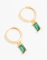 Lovisa - Gold Plated Sterling Silver Green Cubic Zirconia Baguette Hoop Earrings