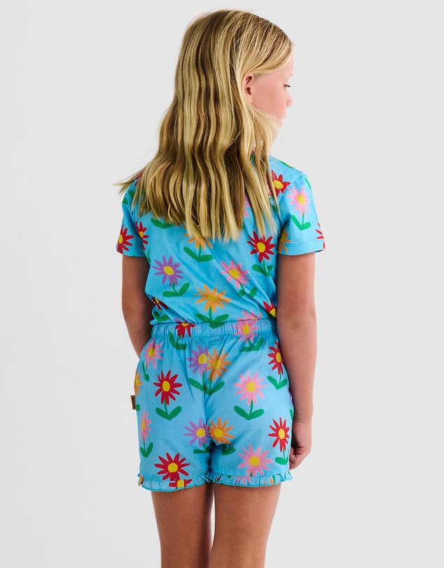 Kip&Co - Little Flowers Organic Cotton SS Tee Frill Shorts Pyjama Set - Kids-Teens