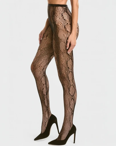 High Heel Jungle - Sleek Snakeskin Tights - Black