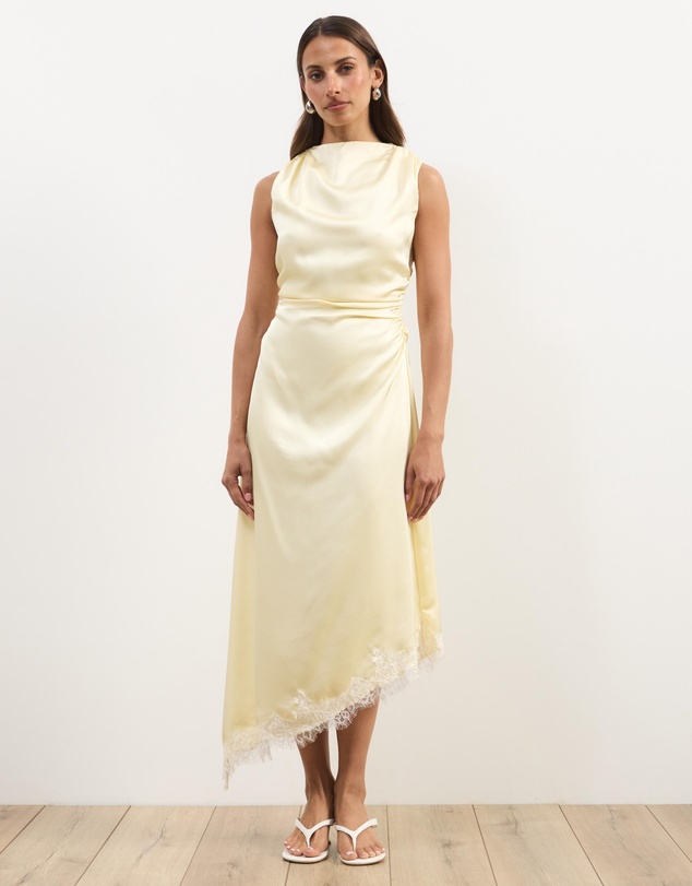 Atmos&Here - Quinn Satin Midi Dress With Lace Trim