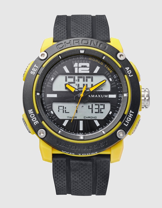Maxum - CONQUEST Black and Yellow Analogue and Digital Watch
