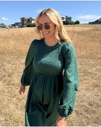 Esther & Co - Iolana Dress - Deep Green Long Sleeve