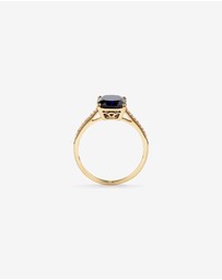 Michael Hill - Cushion Cut Blue Created Sapphire Gemstone and Diamond Ring in 10kt Yellow Gold
