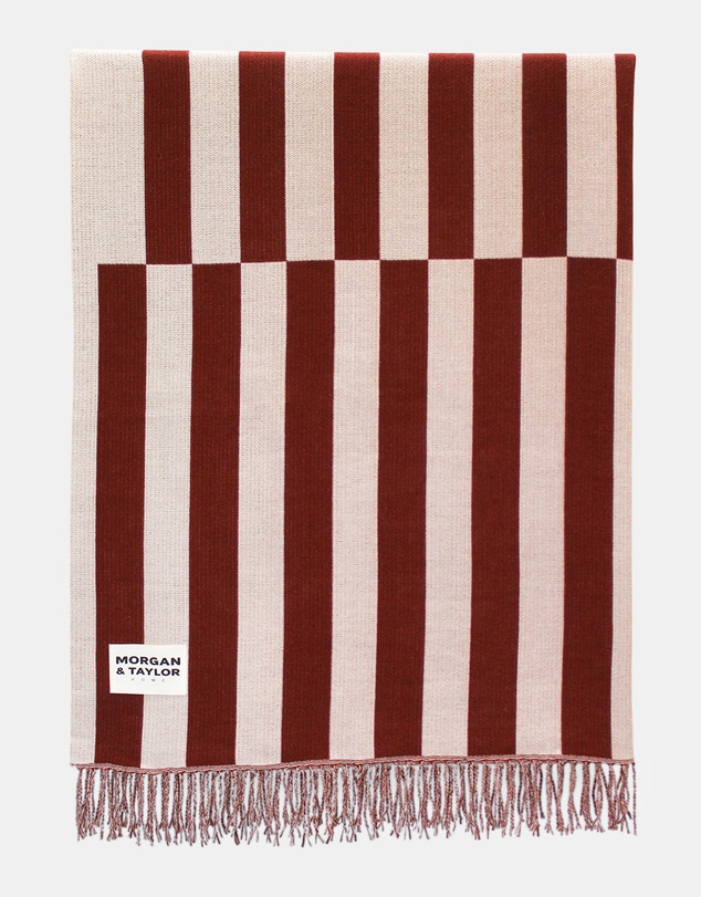 Morgan & Taylor - Soren Throw Blanket in Beige with Burgundy Red Stripes