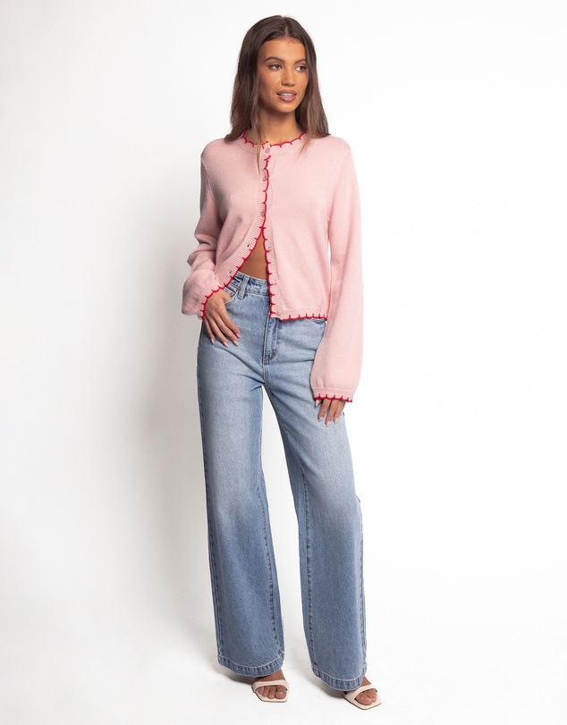 Petal & Pup - Payton Scallop Cardigan - Pink Red