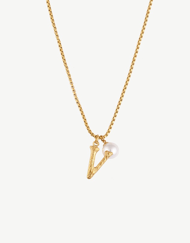 Zahar - Pearl Letter V Necklace