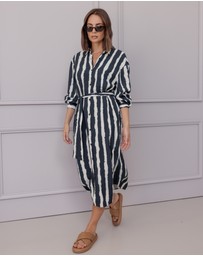 ALEXANDRA - Bantas Dress Navy Textured Stripe