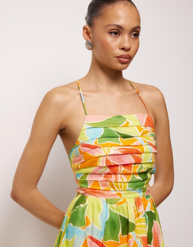 AERE - Emina Linen Tie Back Midi Dress