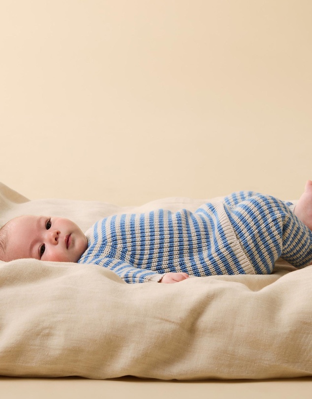 Wilson & Frenchy - Frosted Blue Organic Knitted Stripe Leggings - Babies