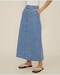 The Fated - Denim Midi Skirt With Buttons
