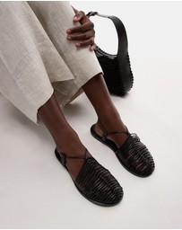 TOPSHOP - Aidan Leather Weave Tie Up Flat Shoes