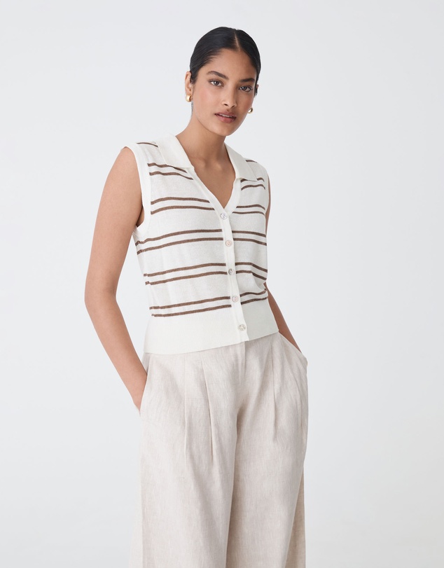 Forcast - Kaia Striped Collared Top