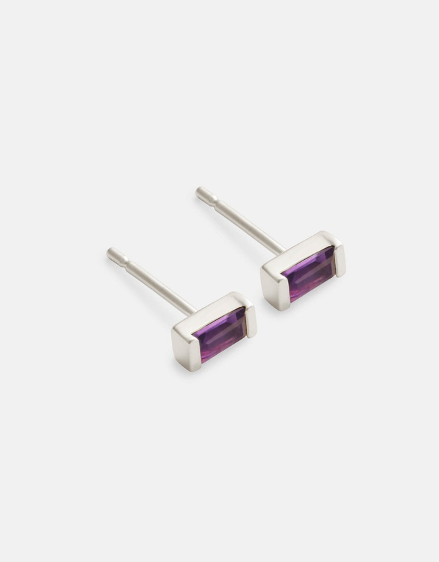 Kirstin Ash - Baguette Birthstone Studs February - Amethyst