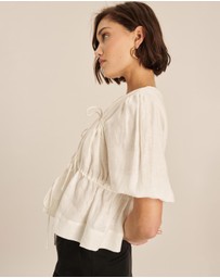 AERE - Linen Gathered Tie Front Top