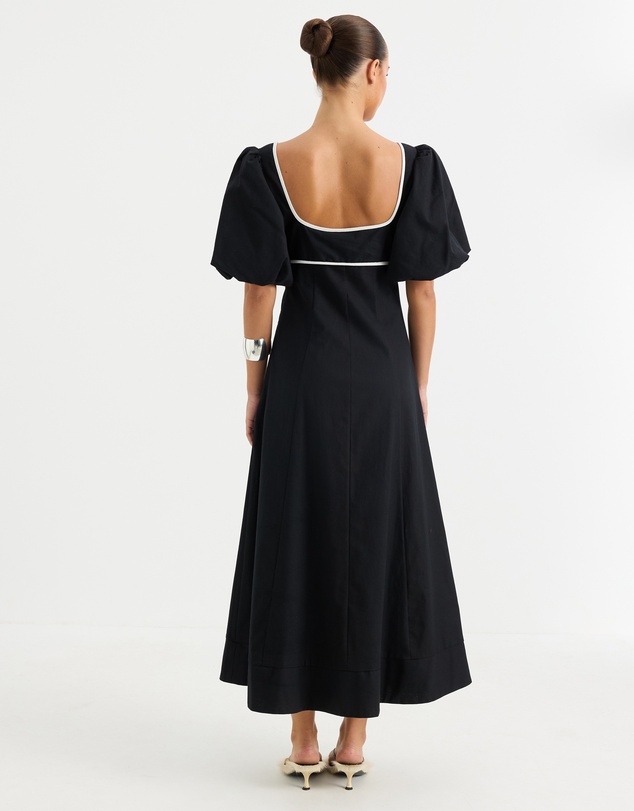 Calli - Maxime Contrast Bind Puff Sleeve Midi Dress