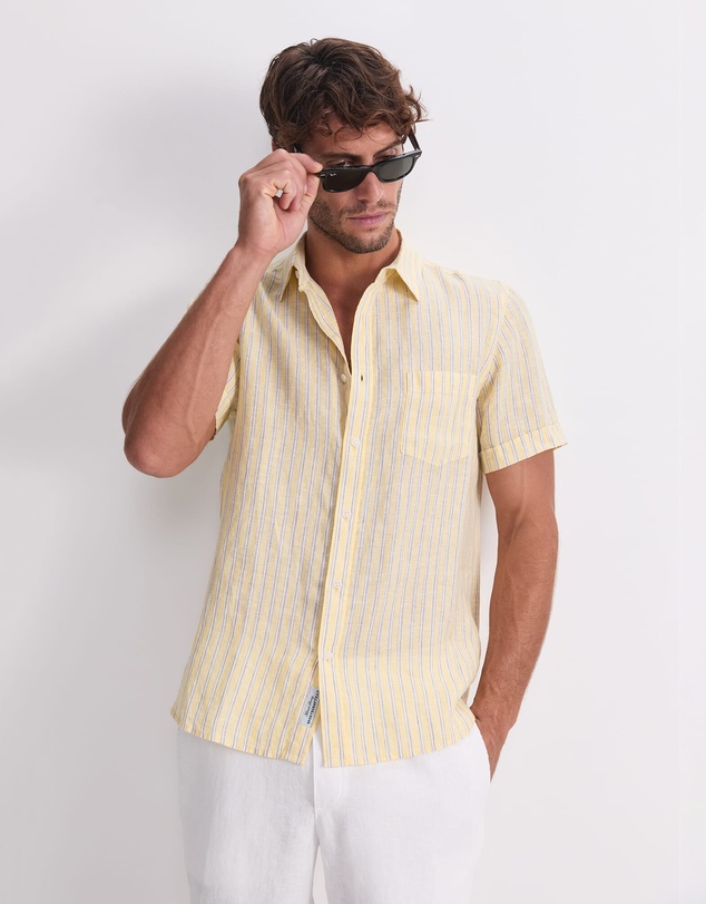 Sportscraft - Stripe Short Sleeve Linen Shirt