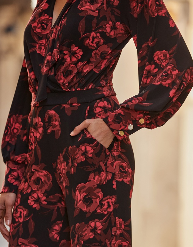 Sosandar - Floral Print Tie Neck Jumpsuit