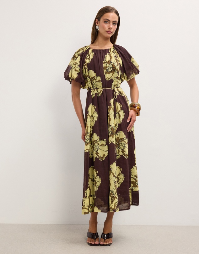 The Fated - Noa Puff Sleeve Midi Dress