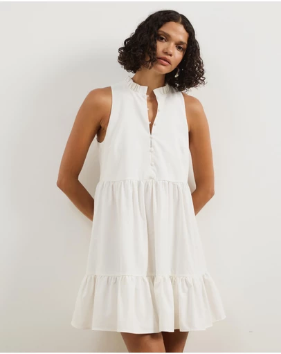 Atmos&Here - Aylah Tiered Linen Blend Mini Dress