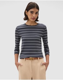 Oroton - Eve Fine Rib LS Stripe Tee