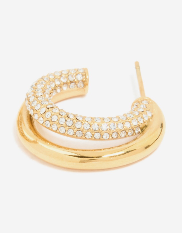 Lovisa - Waterproof Gold Plated Stainless Steel Cubic Zirconia Pave Double Large Illusion Hoop Earrings