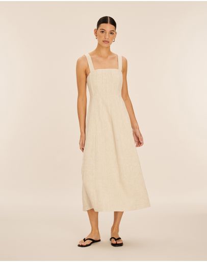Linen Seamed Detail Midi Dress by AERE Online | THE ICONIC | Australia