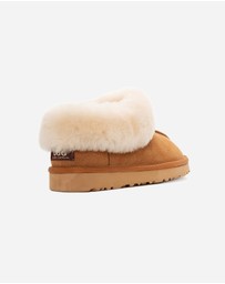 Ozwear Connection Uggs - Ugg Slippers Collar Unisex Premium Sheepskin Slippers Suede