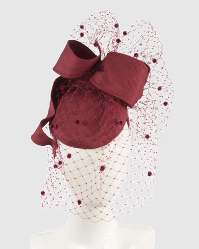 Max Alexander - Wine Pillbox with Veil Fascinator