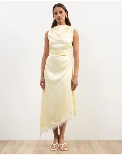 Atmos&Here - Quinn Satin Midi Dress With Lace Trim