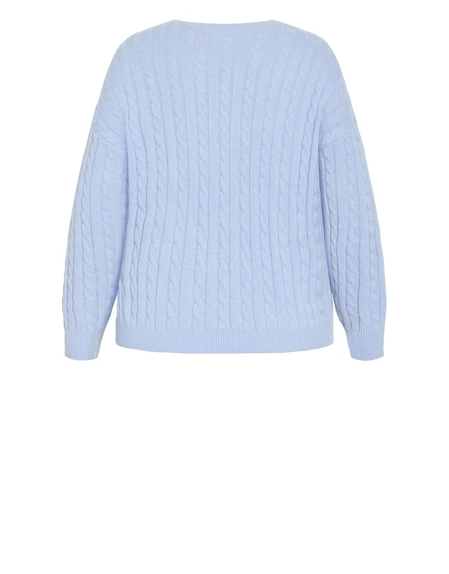 City Chic - Plus size Kenia Crew Neck Knit Jumper - sky blue