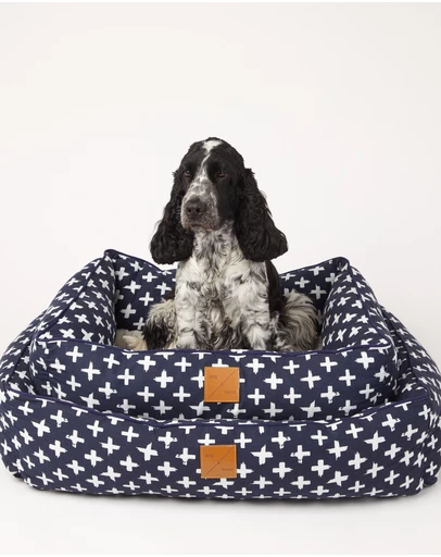 Mog & Bone - Bolster Dog Bed - Navy Cross