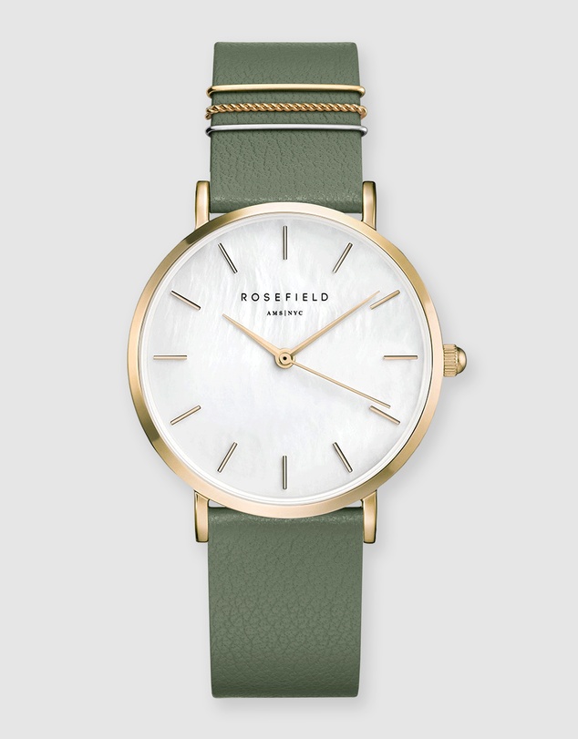 Rosefield - The West Village - White Dial With Green Band