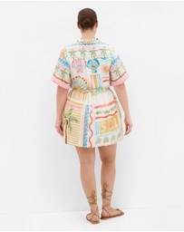 City Chic - Plus size Lia Sea Dream Placement Print Mini Dress - ivory