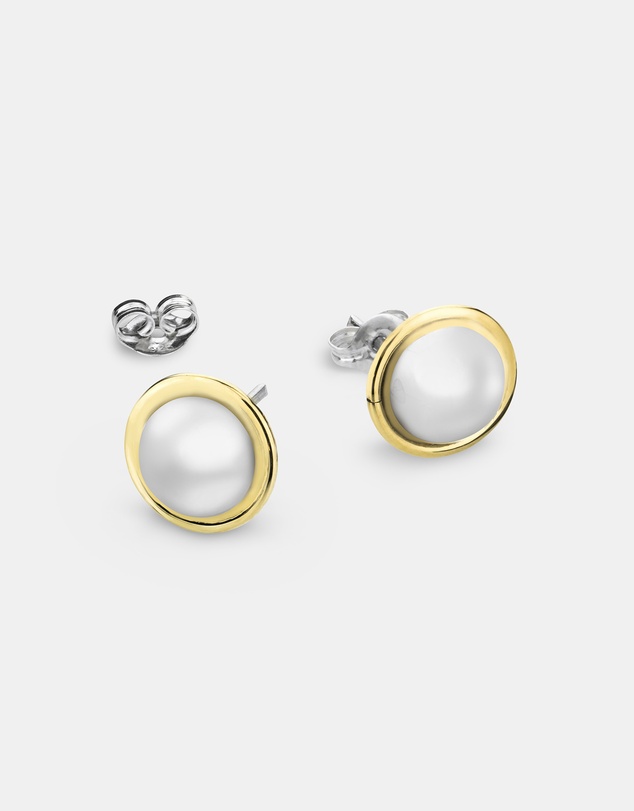 Ichu - Two Tone Edged Half Ball Earrings