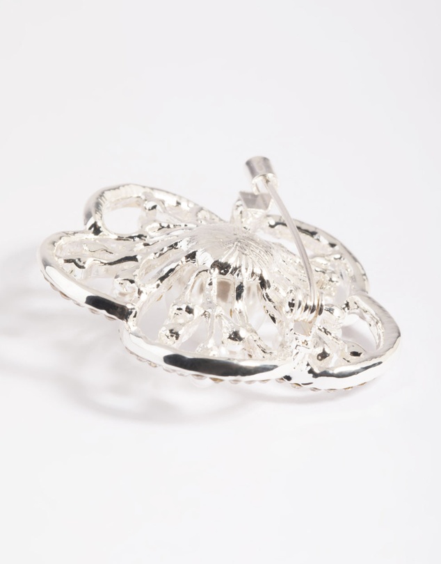 Lovisa - Silver Diamante Pearl Flower Brooch