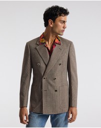 Calibre - Double-Breasted Glen Check Wool Blazer Mahogany