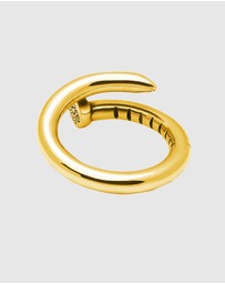 Nialaya Jewellery - Men's Nail Ring with Dorje Engraving and Gold Finish
