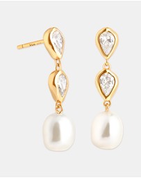 Astrid & Miyu - Pear Bezel Pearl Drop Studs