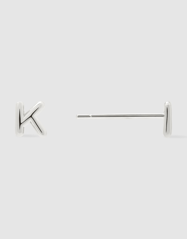 Wanderlust + Co - Alphabet Bubble Silver Stud Earrings - Letter K