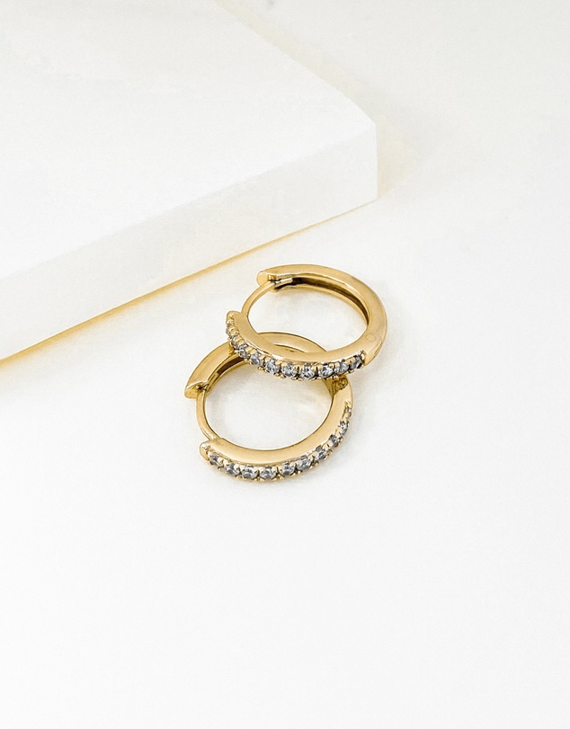 Wanderlust + Co - Classic Pave Gold 10mm Huggie Earrings