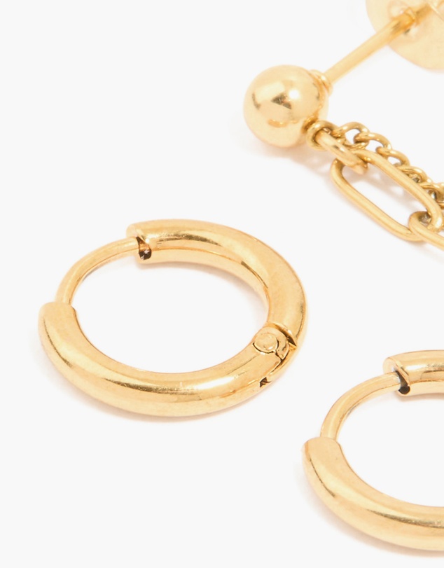 Lovisa - Waterproof Gold Plated Stainless Steel Classic Chain Earrings & Huggie Earrings 2-Pack