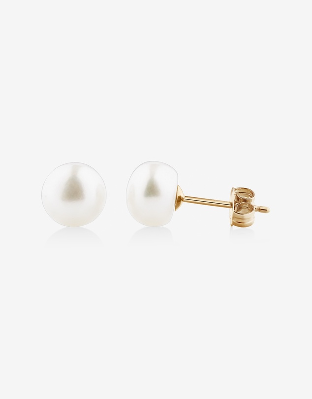Michael Hill - Stud Earrings with 7mm Button Cultured Freshwater Pearl in 10kt Yellow Gold