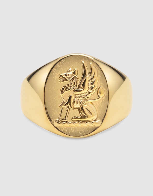 Nialaya Jewellery - Men's Stainless Steel Lion Crest Ring with Gold Plating