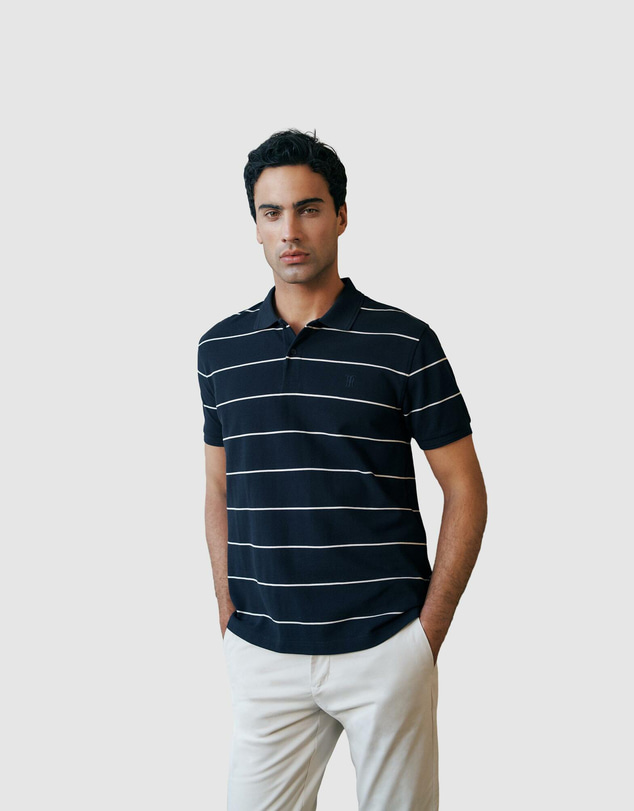 Trenery - Pique Stripe Monogram Polo