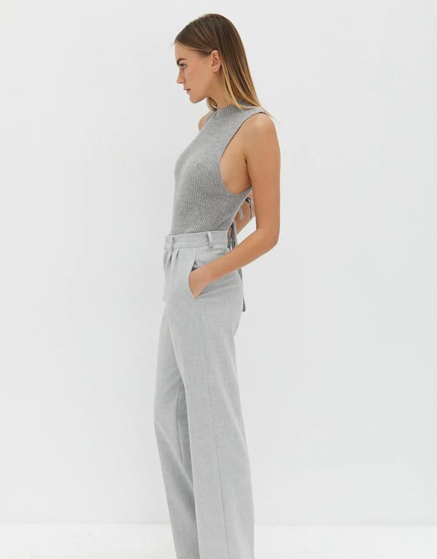 Style Addict - Mock Neck Tie Back Top - Grey